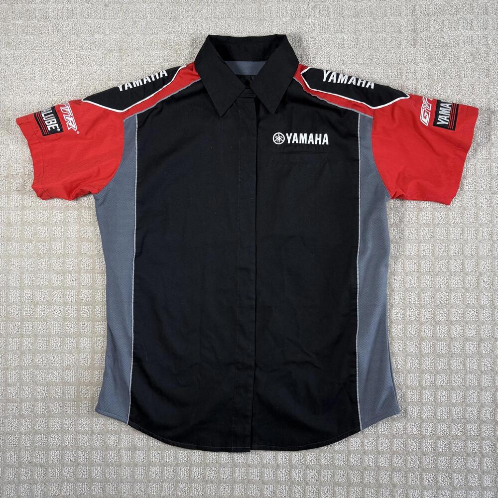 Yamaha Racing Button Up Shirt Womens Medium Black Red